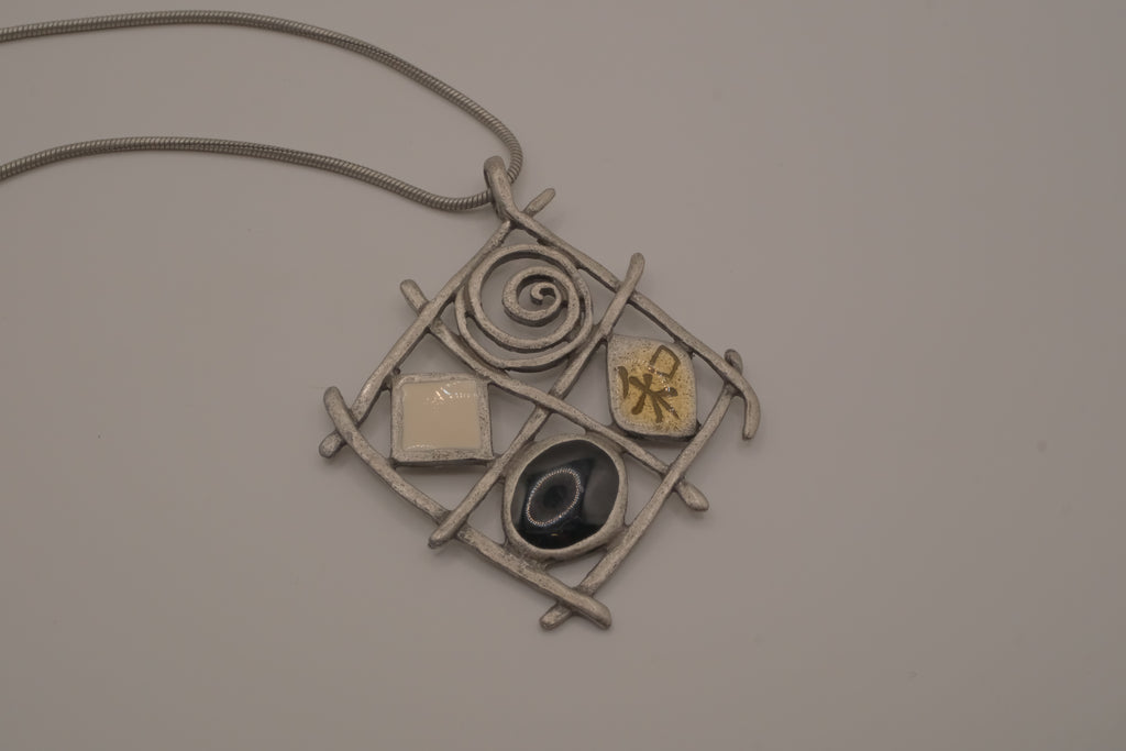 Vintage multi-accent grid pendant necklace