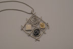 Vintage multi-accent grid pendant necklace
