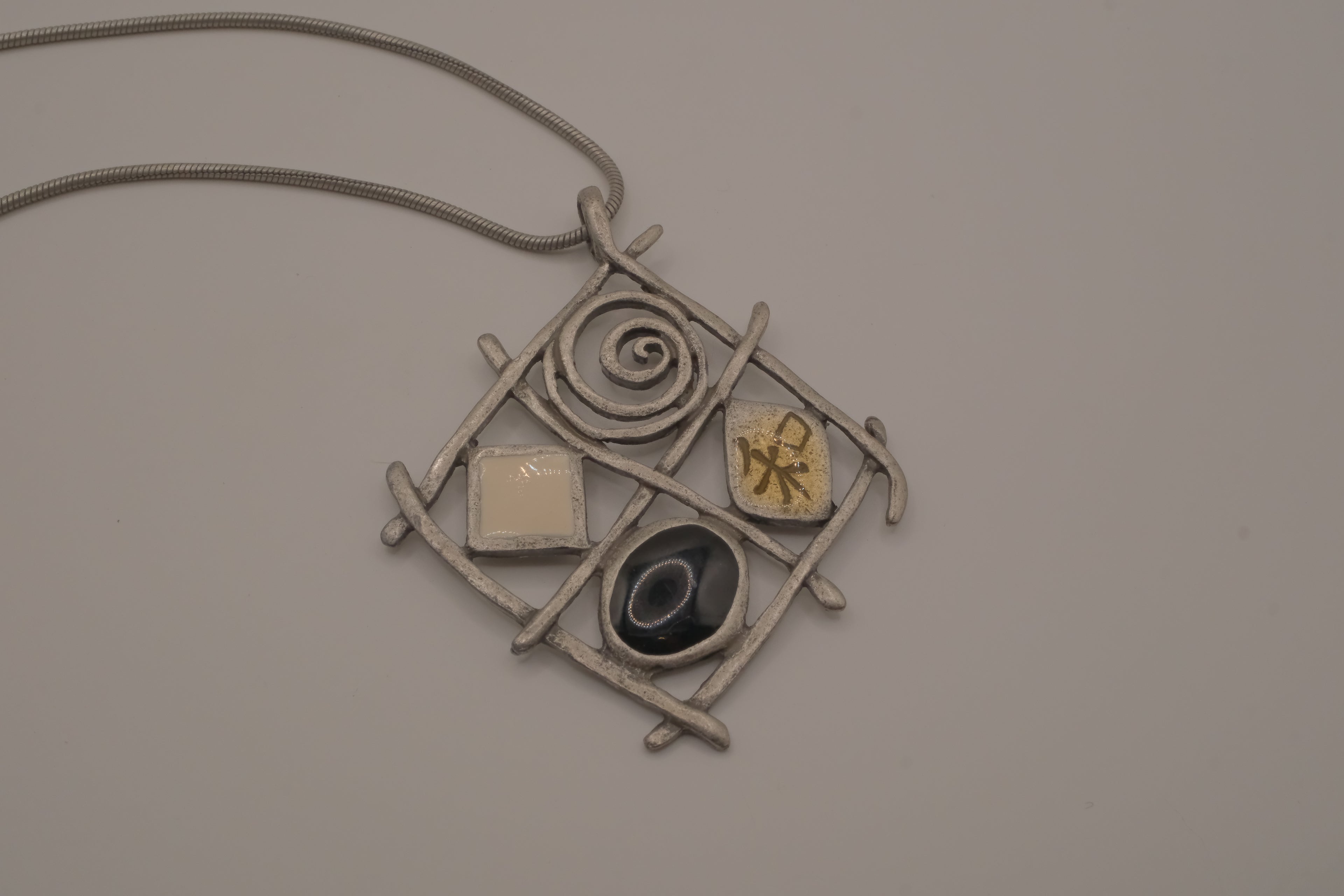 Vintage multi-accent grid pendant necklace