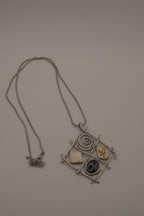 Vintage multi-accent grid pendant necklace
