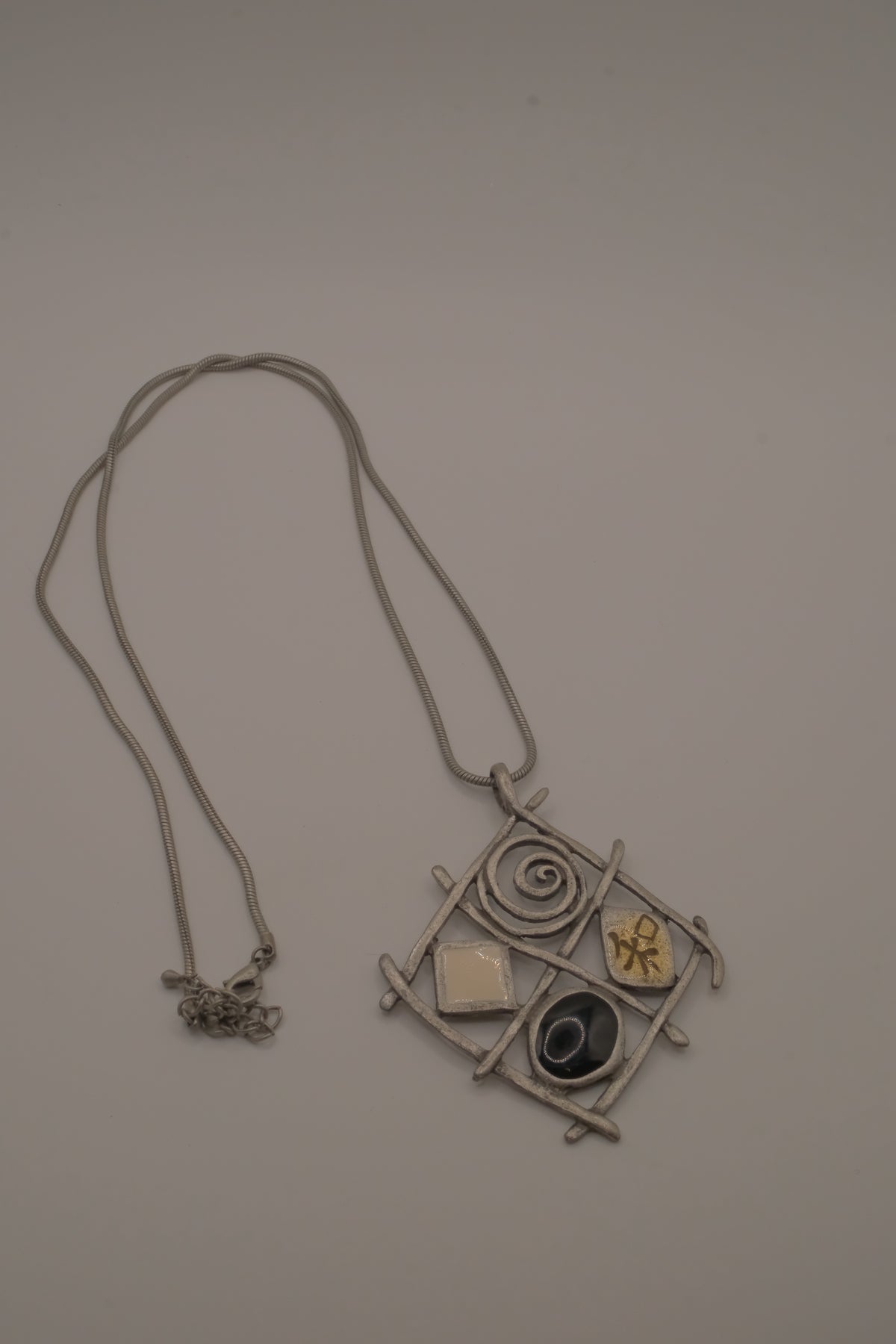 Vintage multi-accent grid pendant necklace