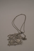 Vintage multi-accent grid pendant necklace