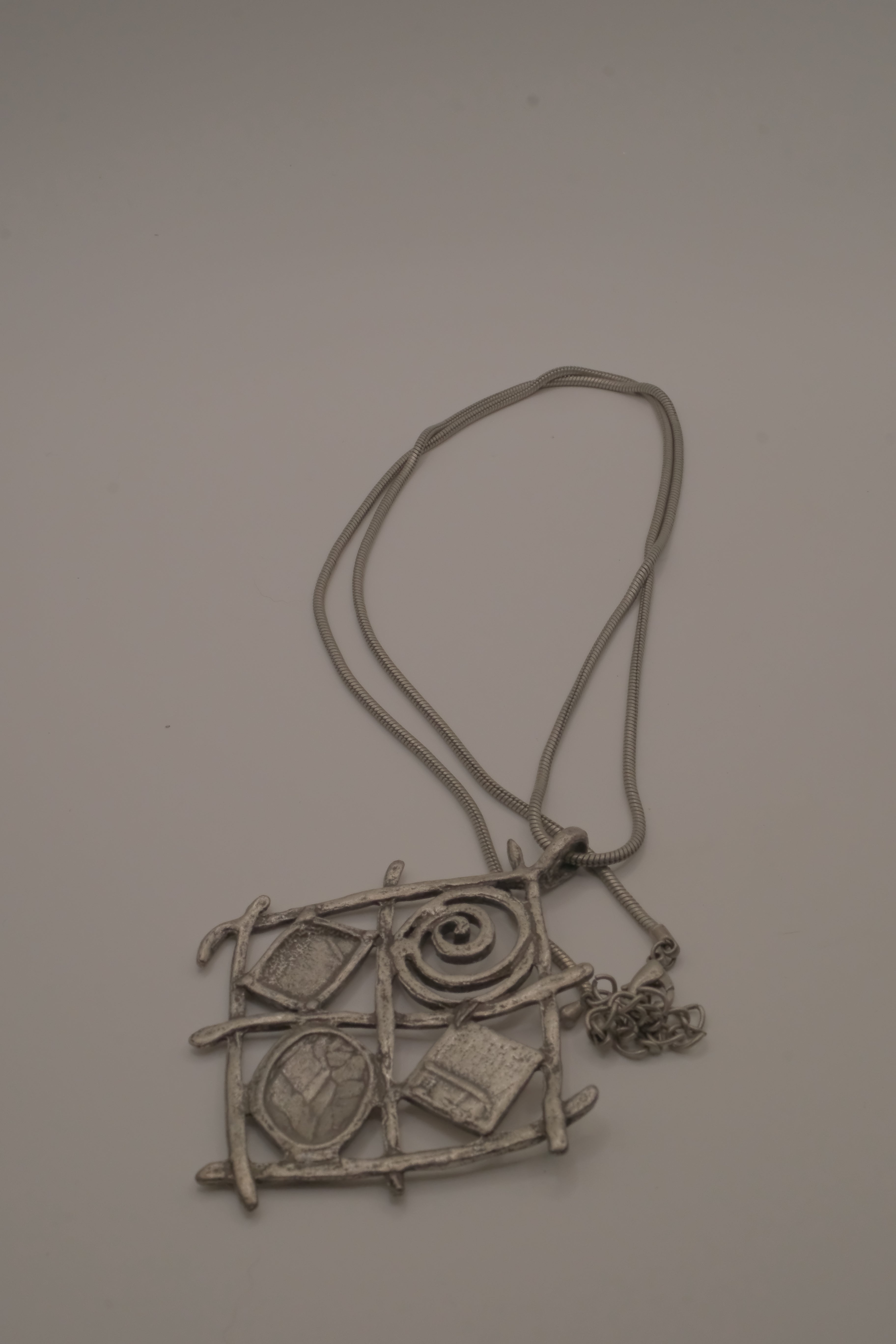 Vintage multi-accent grid pendant necklace