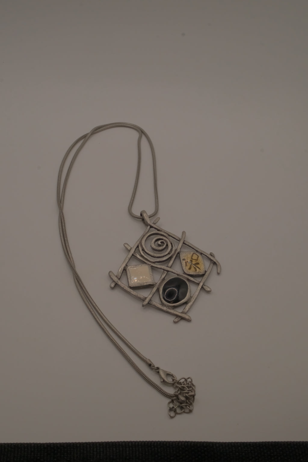 Vintage multi-accent grid pendant necklace