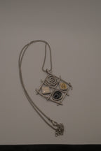 Vintage multi-accent grid pendant necklace