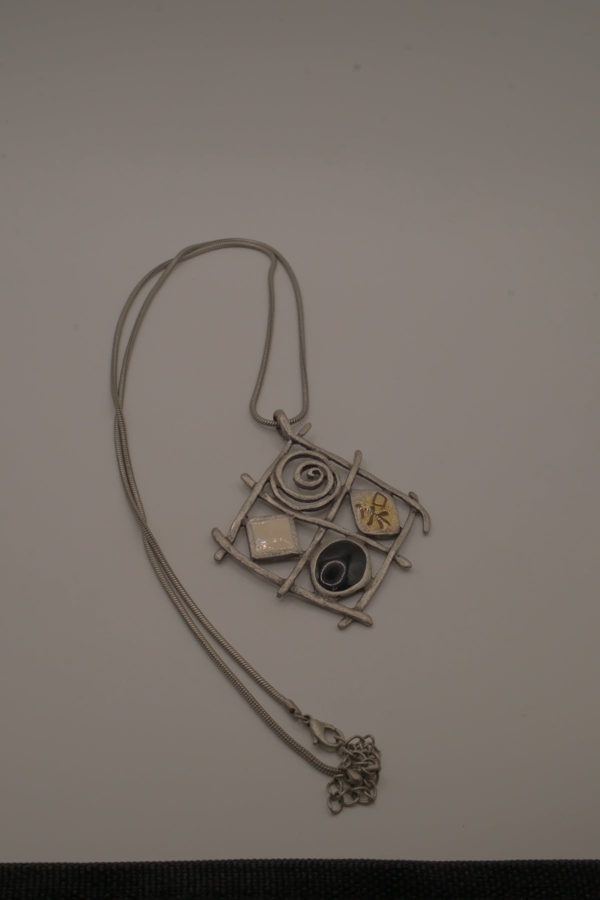 Vintage multi-accent grid pendant necklace