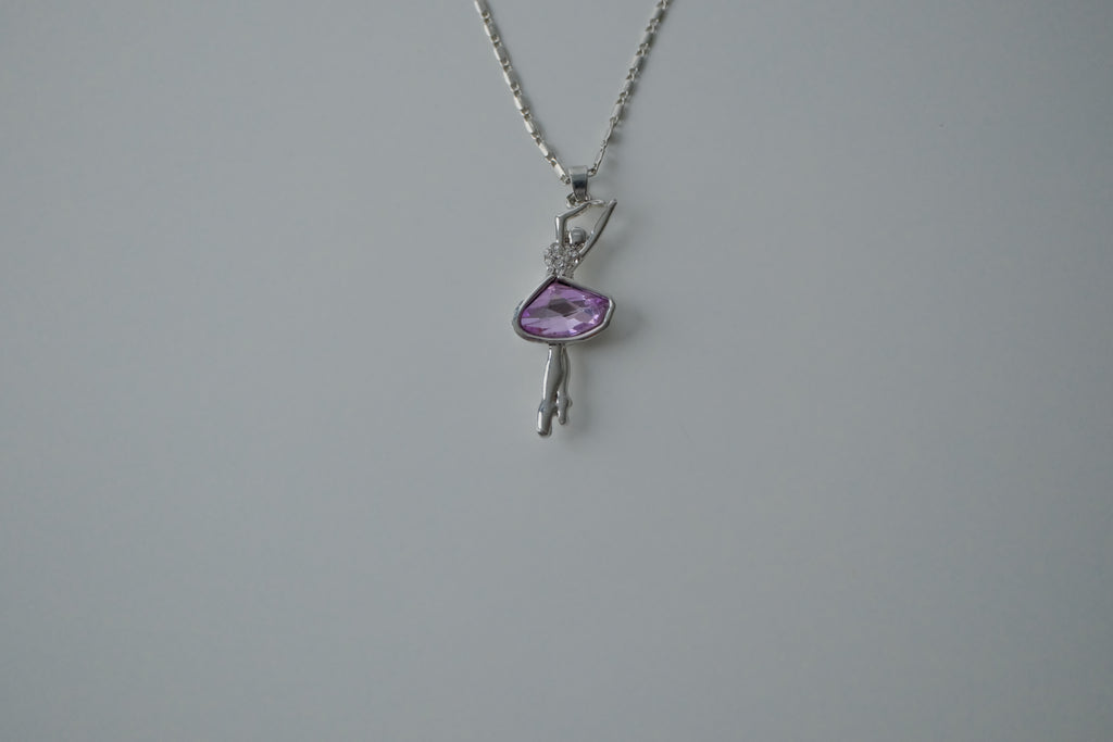 Pink Crystal Ballerina Silver Necklace