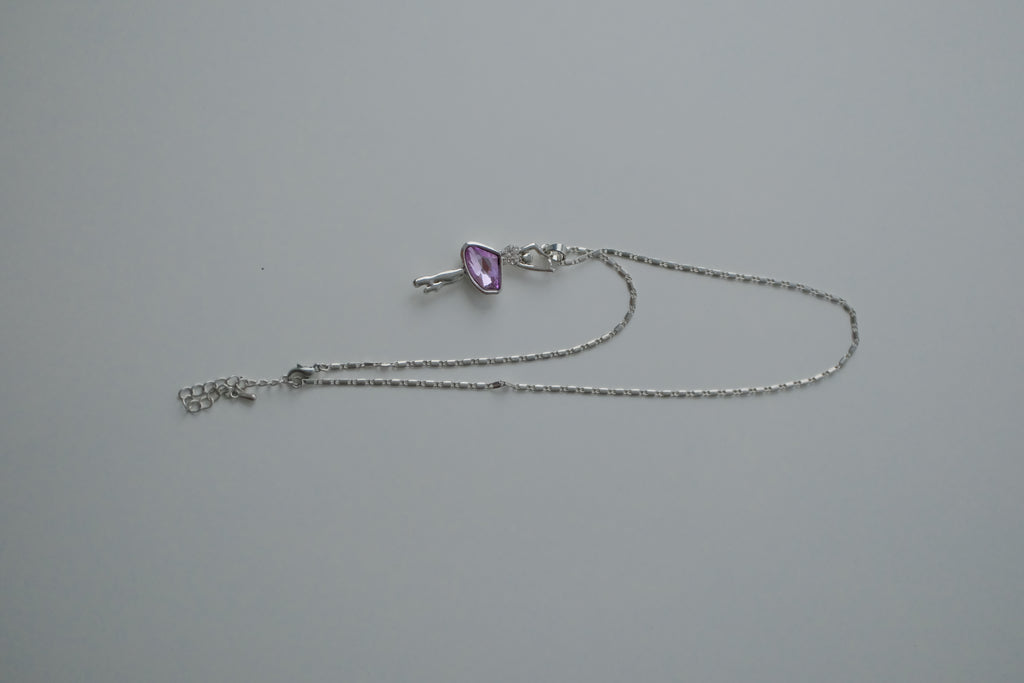 Pink Crystal Ballerina Silver Necklace