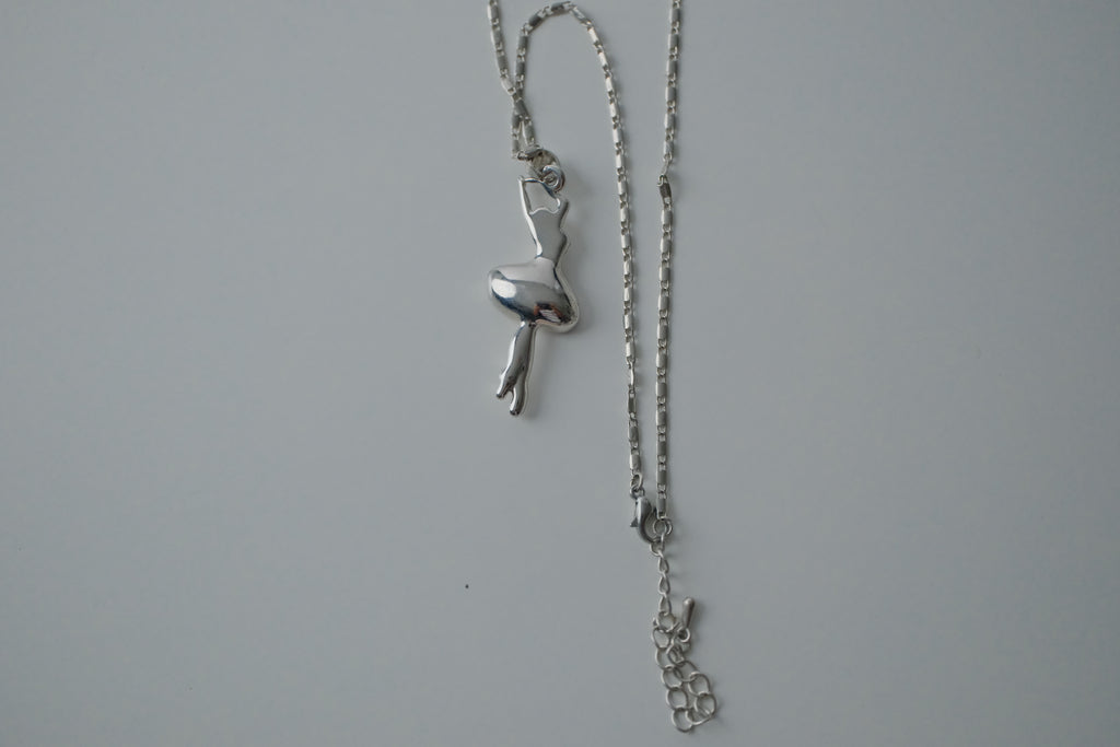 Pink Crystal Ballerina Silver Necklace