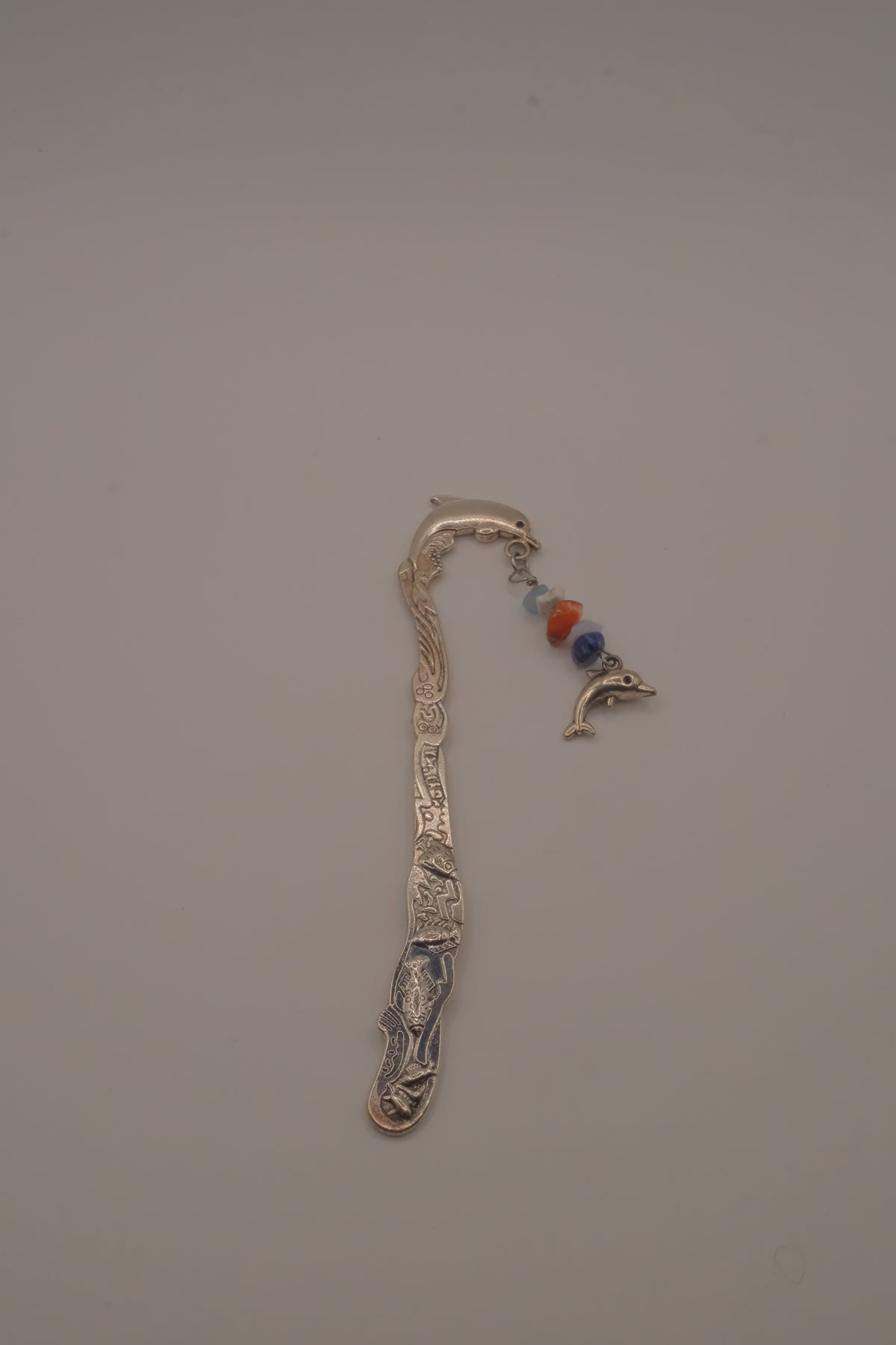 Silver tone dolphin bookmark hook
