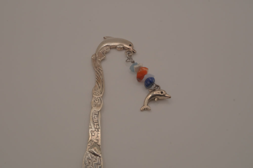 Silver tone dolphin bookmark hook