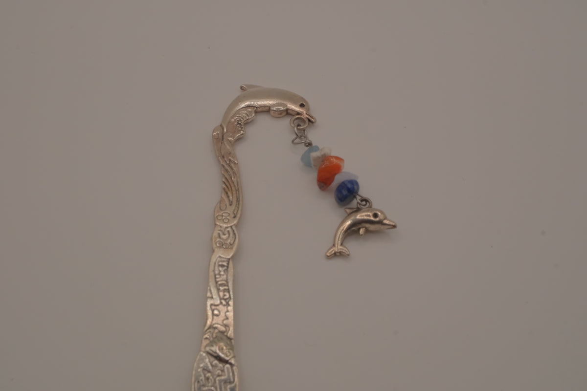 Silver tone dolphin bookmark hook