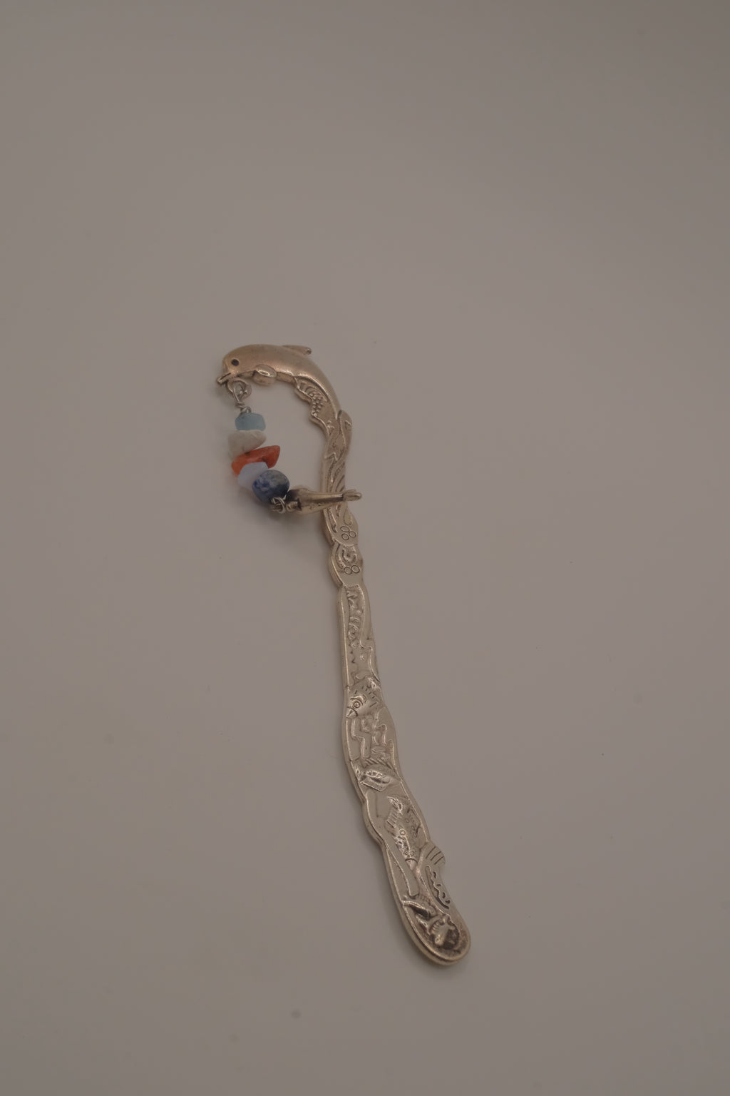 Silver tone dolphin bookmark hook