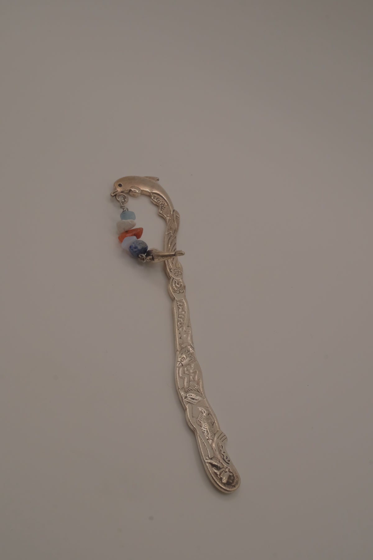 Silver tone dolphin bookmark hook