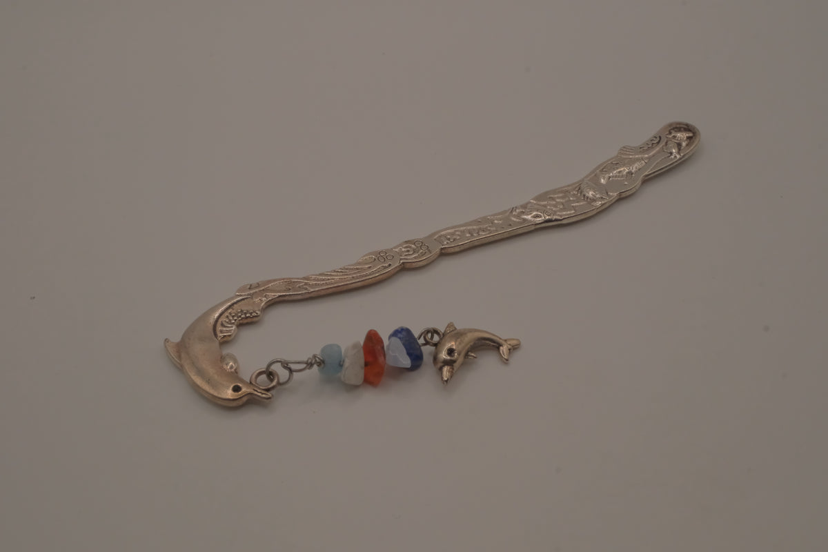 Silver tone dolphin bookmark hook