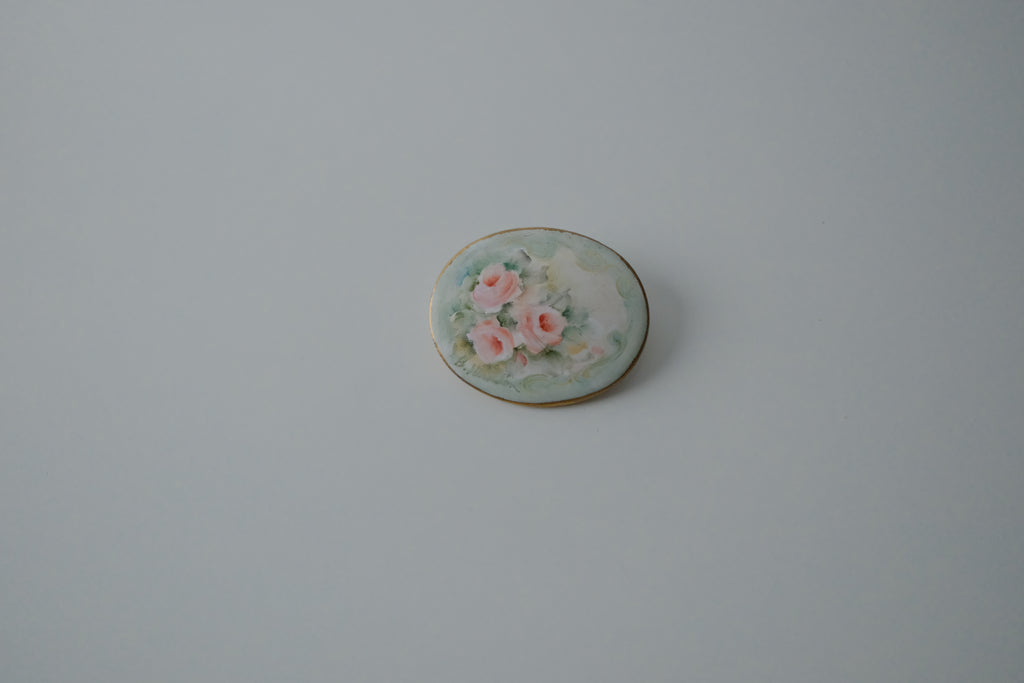 Vintage Hand Painted Rose Brooch