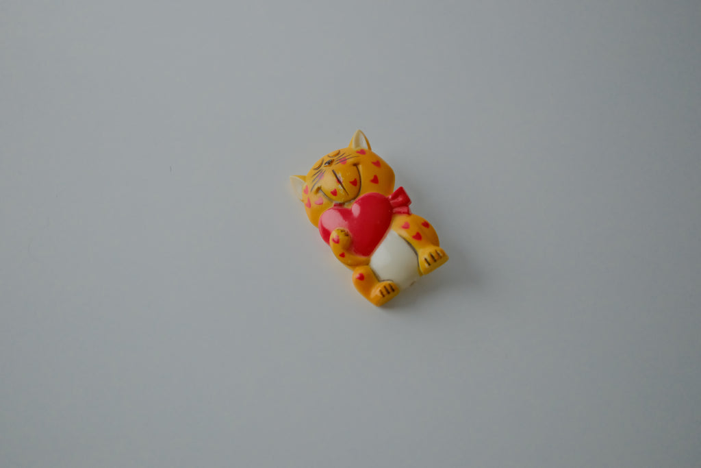 Vintage Cat with Heart Brooch