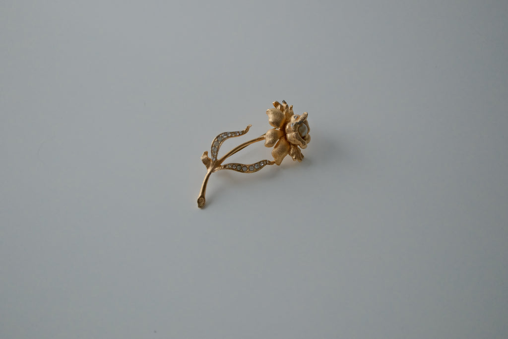 Vintage Flower with Pearl Brooch