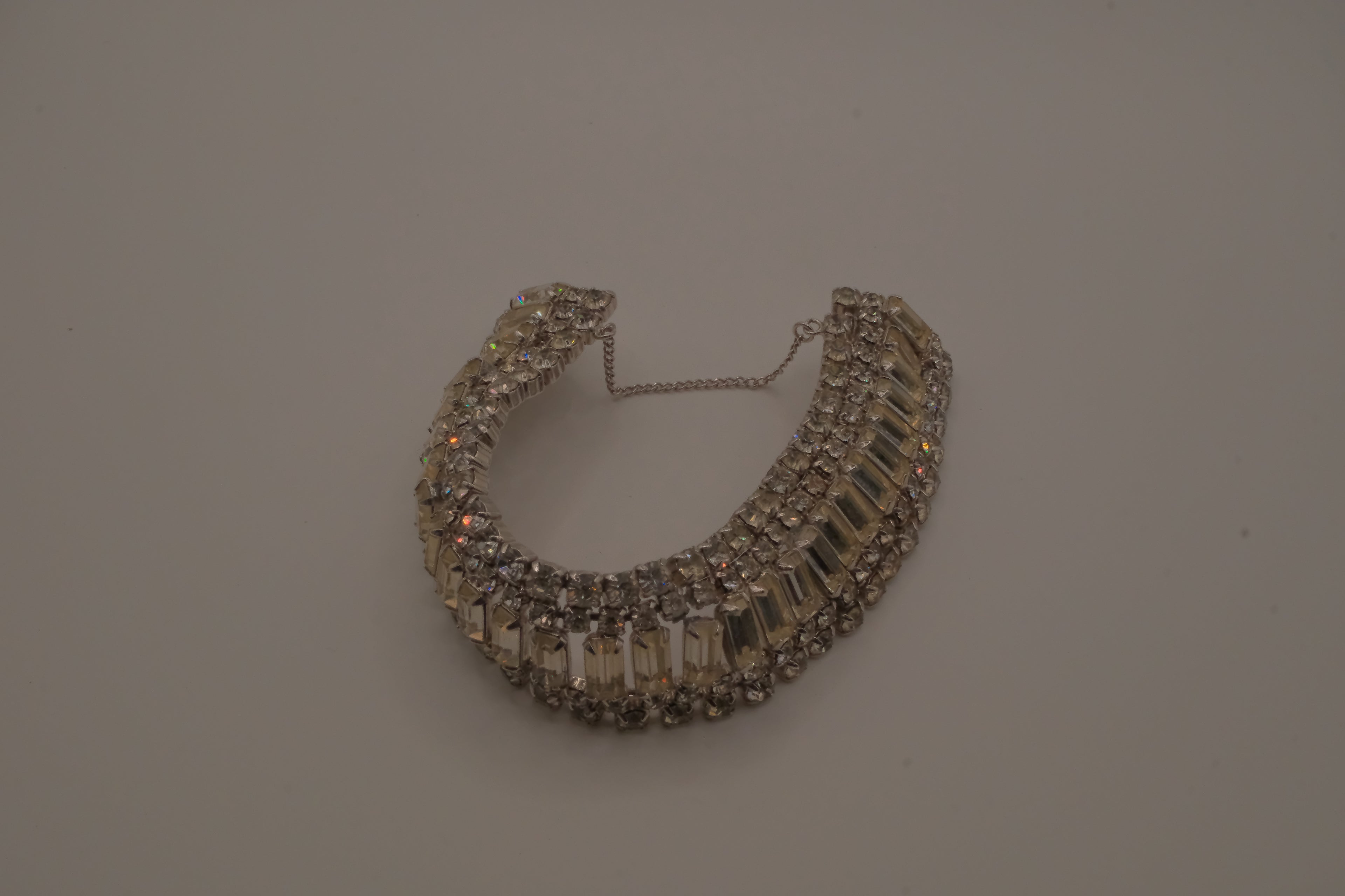 Vintage mid-century clear rhinestone wide statement bracelet