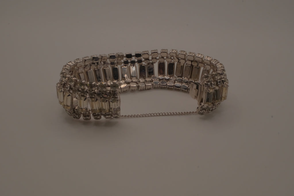 Vintage mid-century clear rhinestone wide statement bracelet