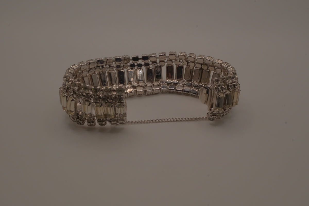 Vintage mid-century clear rhinestone wide statement bracelet
