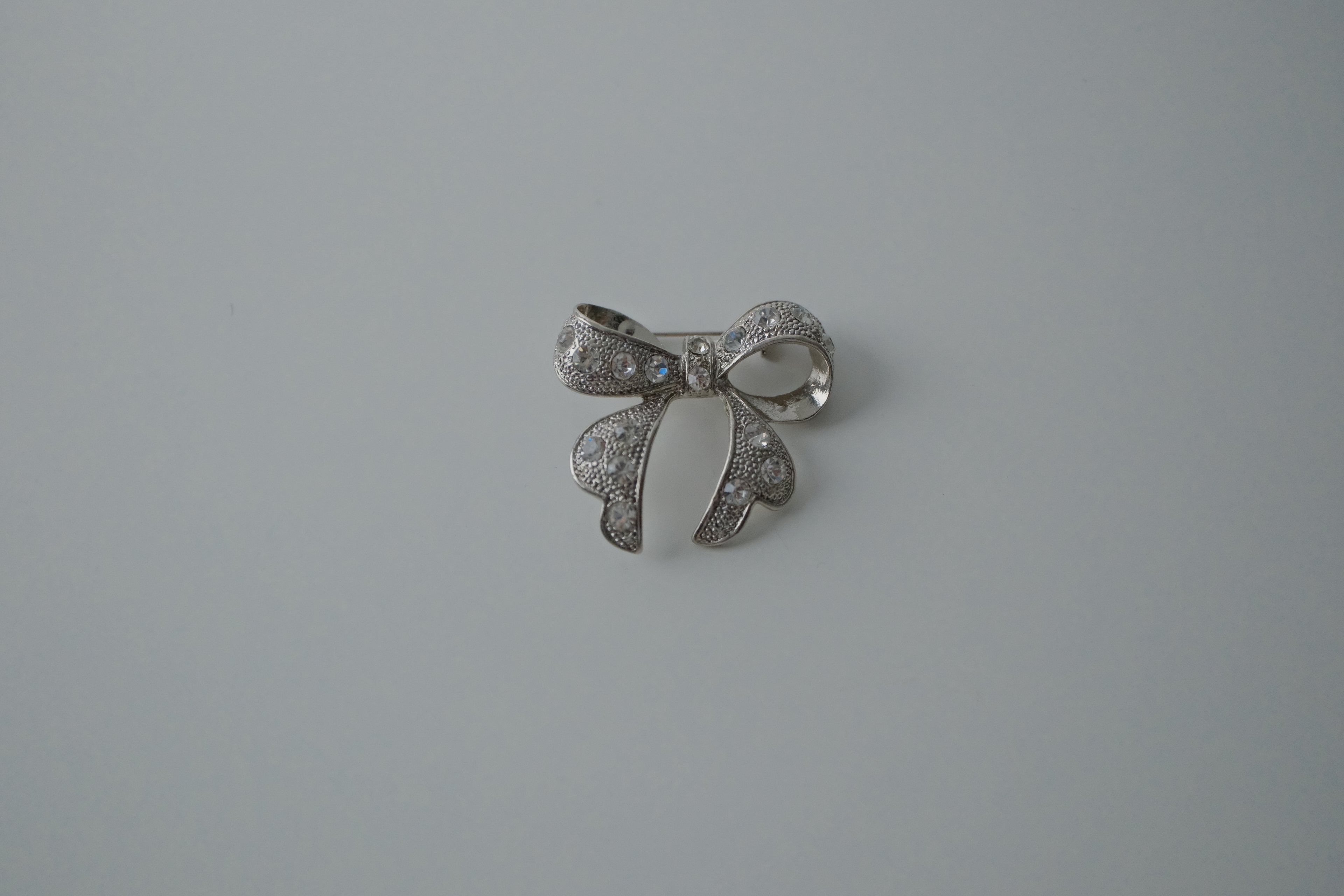 Vintage Silver Rhinestone Bow Brooch