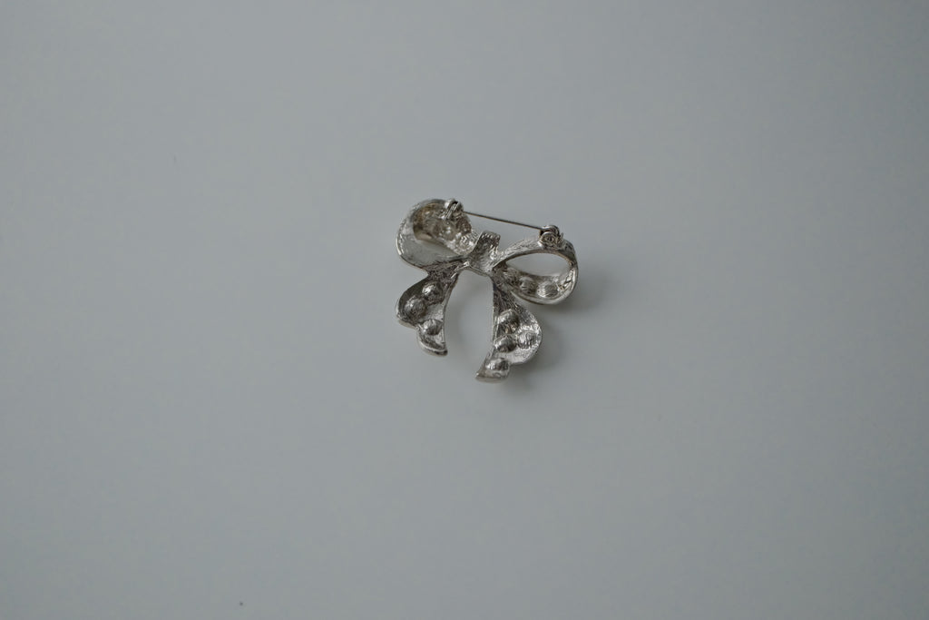Vintage Silver Rhinestone Bow Brooch