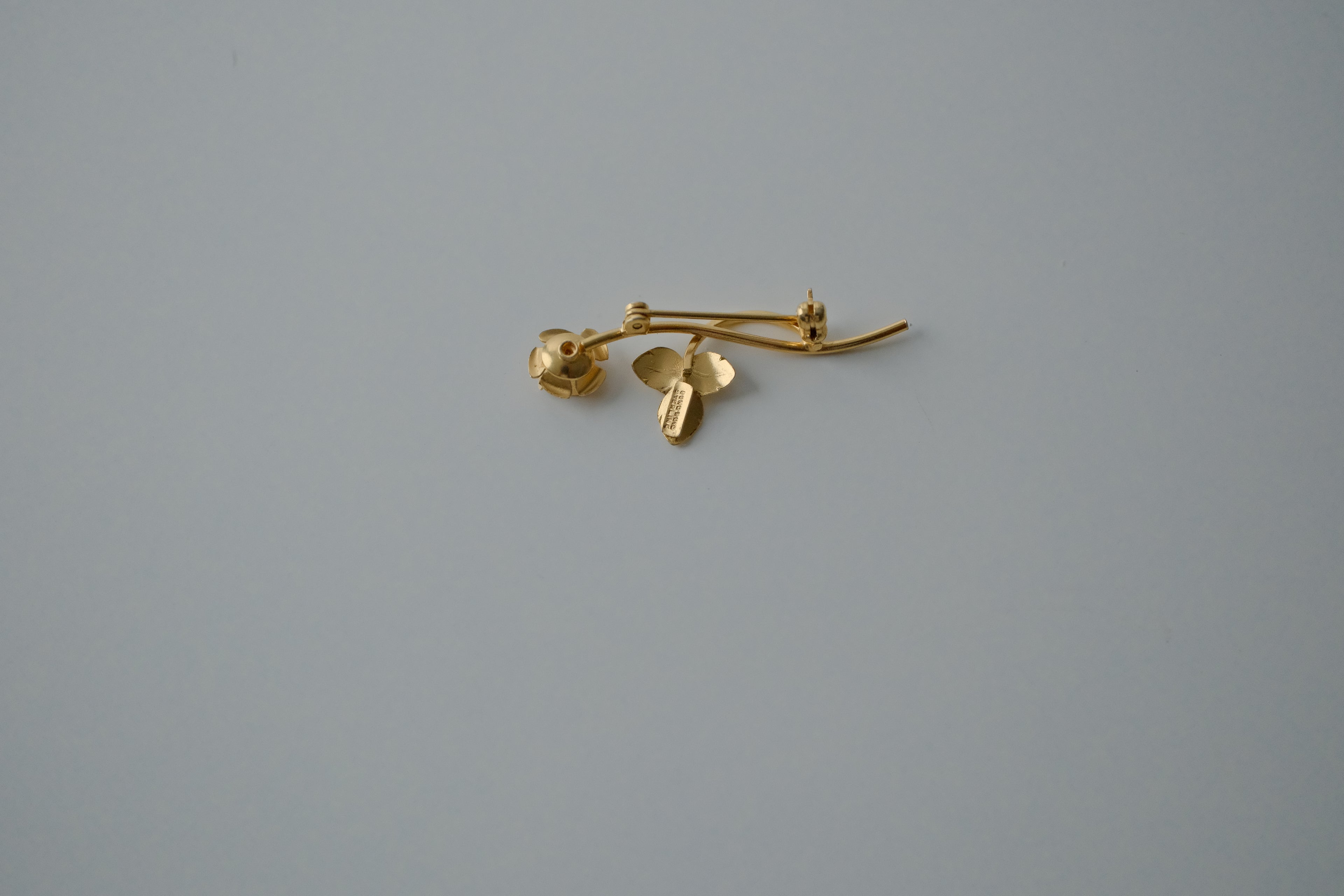 Vintage Gold Tone Sterling Silver Rose Brooch