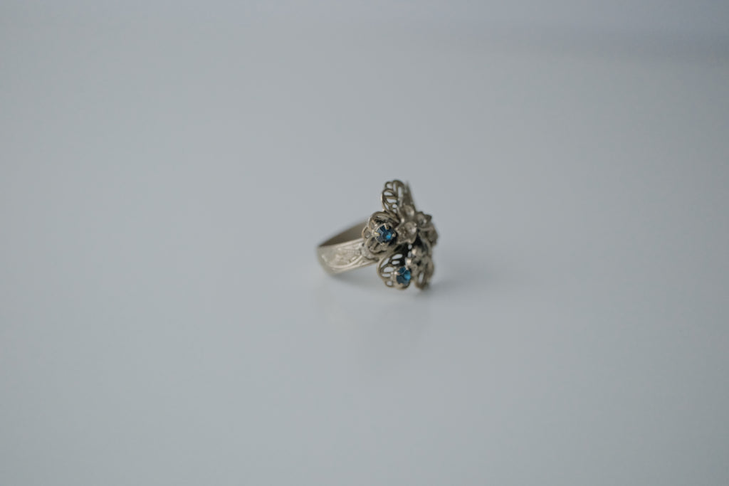 Vintage Blooming Flower Sterling Silver Ring