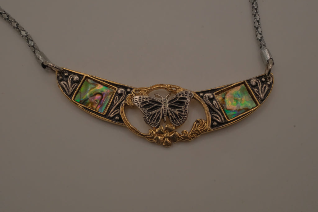 Mixed tone butterfly Abalone choker necklace