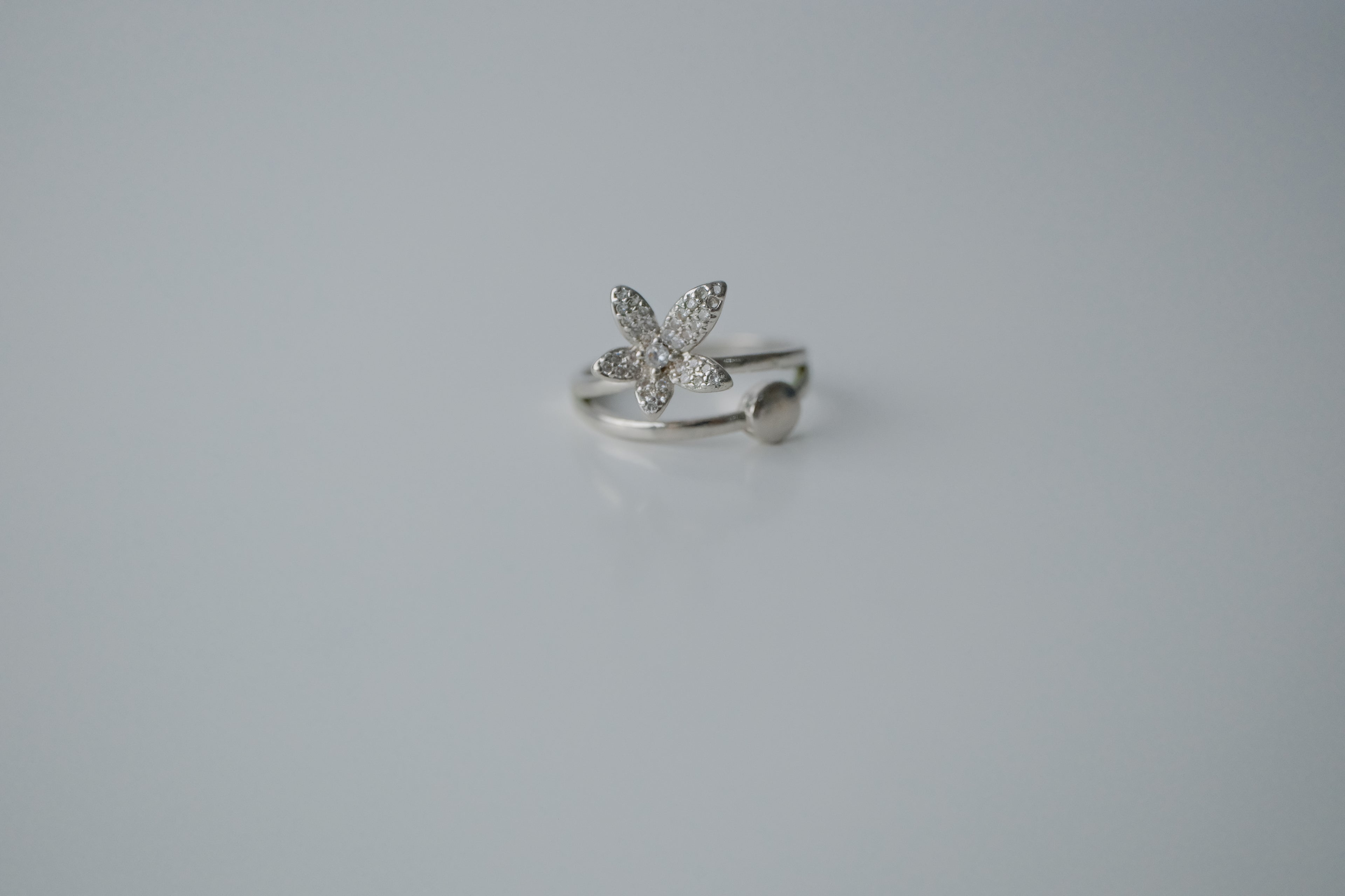 Double Band Silver Flower Ring