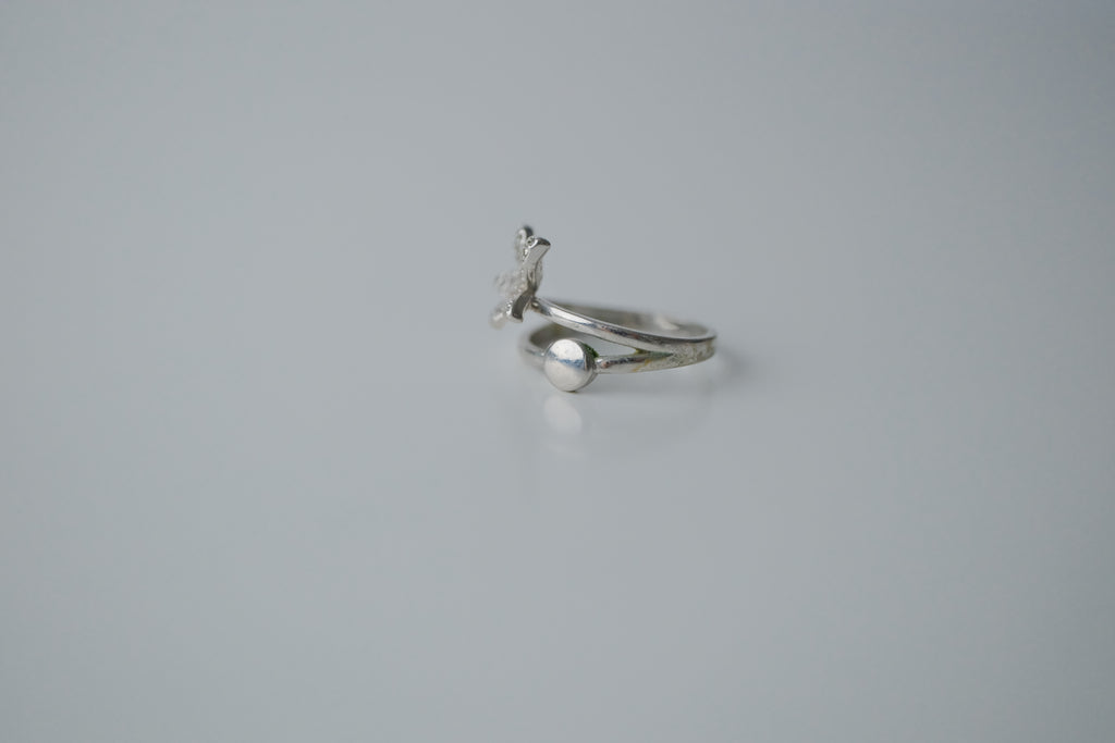 Double Band Silver Flower Ring