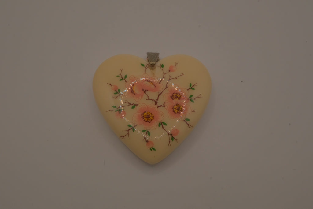 Vintage Avon Large Heart with Pink Flowers Statement Pendent
