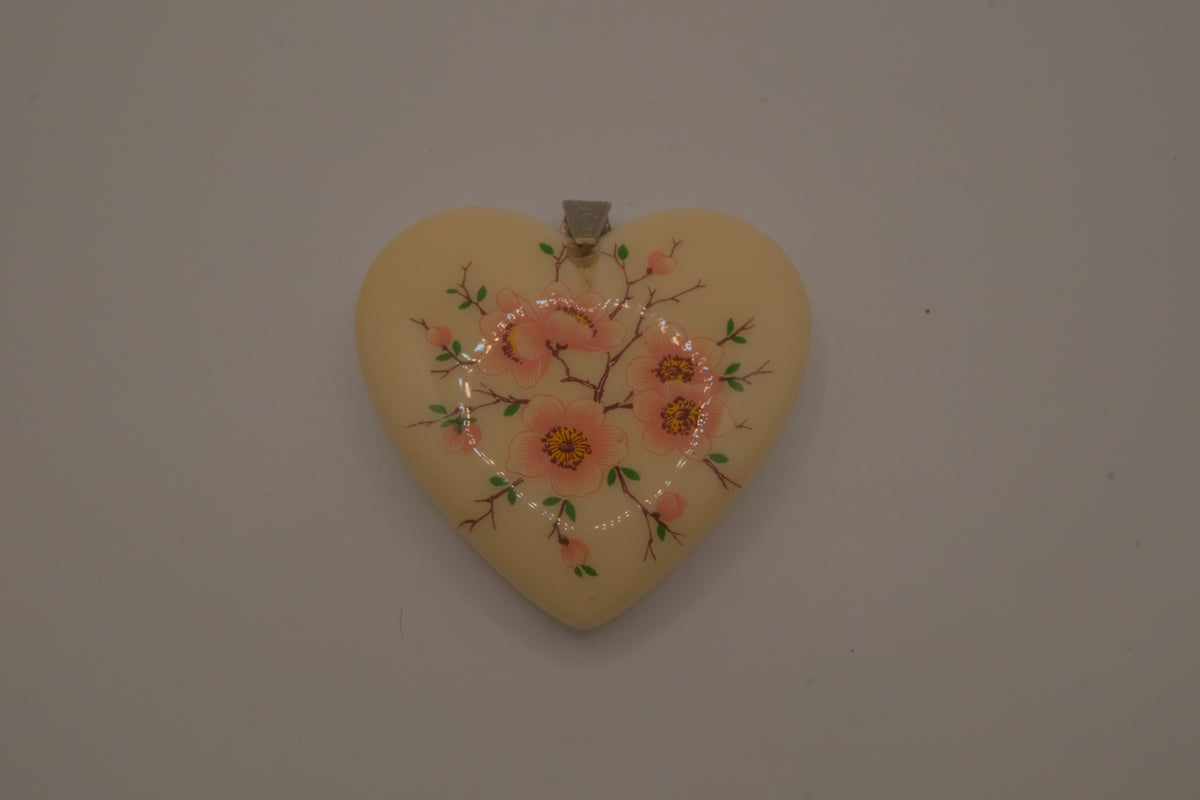 Vintage Avon Large Heart with Pink Flowers Statement Pendent