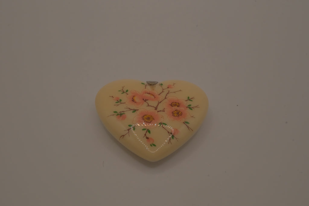 Vintage Avon Large Heart with Pink Flowers Statement Pendent