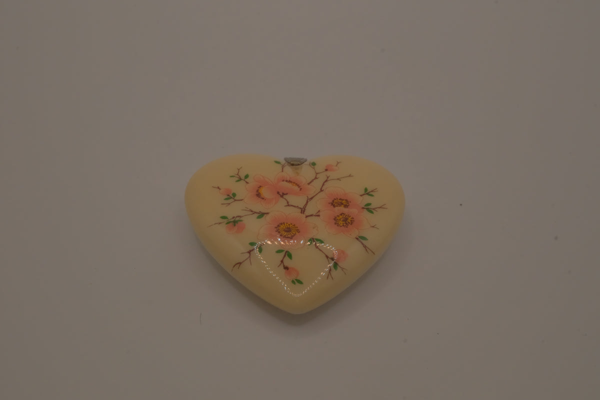 Vintage Avon Large Heart with Pink Flowers Statement Pendent