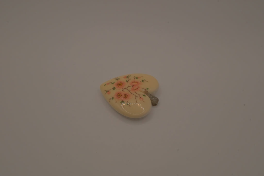 Vintage Avon Large Heart with Pink Flowers Statement Pendent