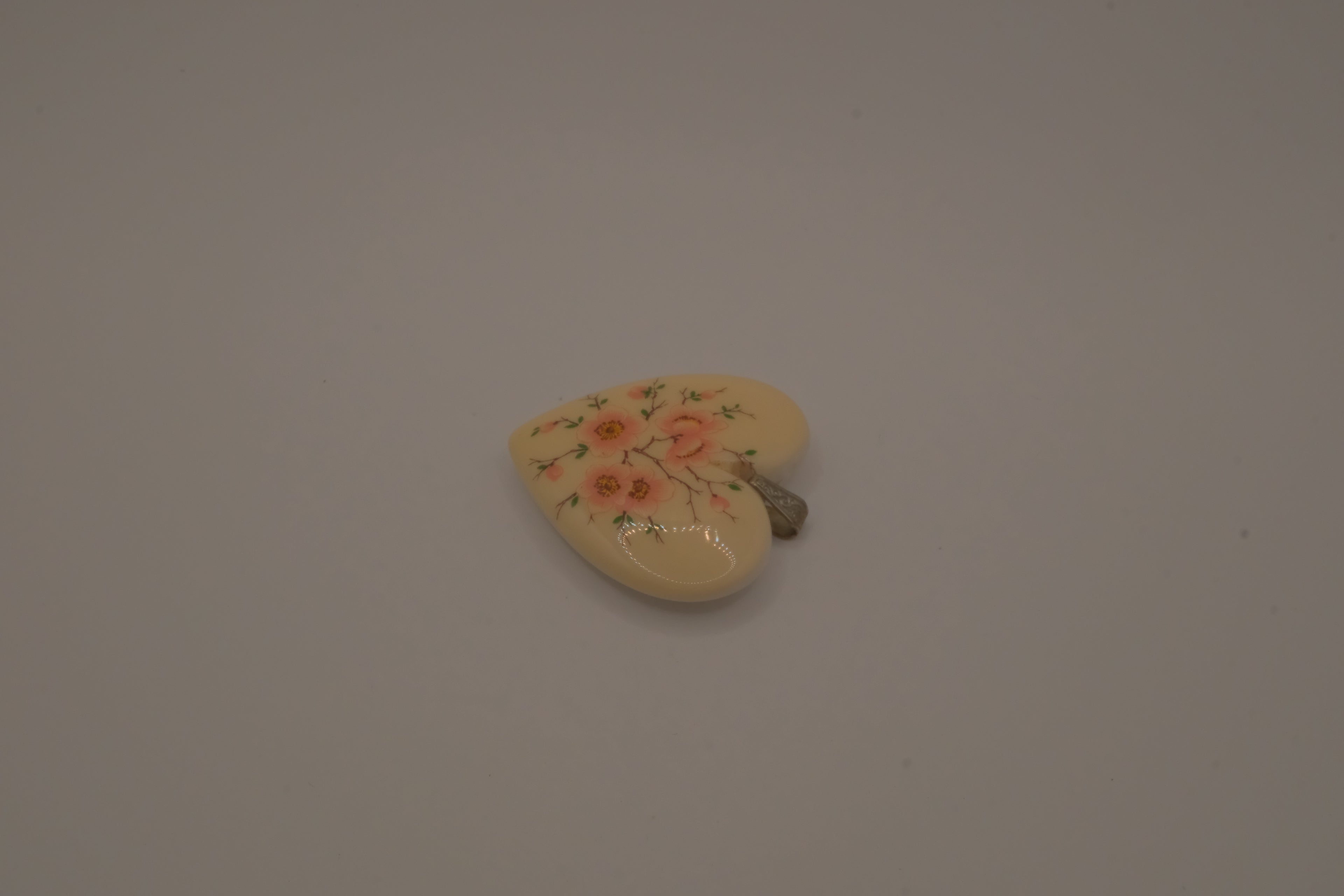 Vintage Avon Large Heart with Pink Flowers Statement Pendent