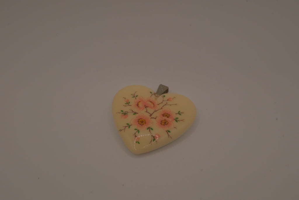 Vintage Avon Large Heart with Pink Flowers Statement Pendent