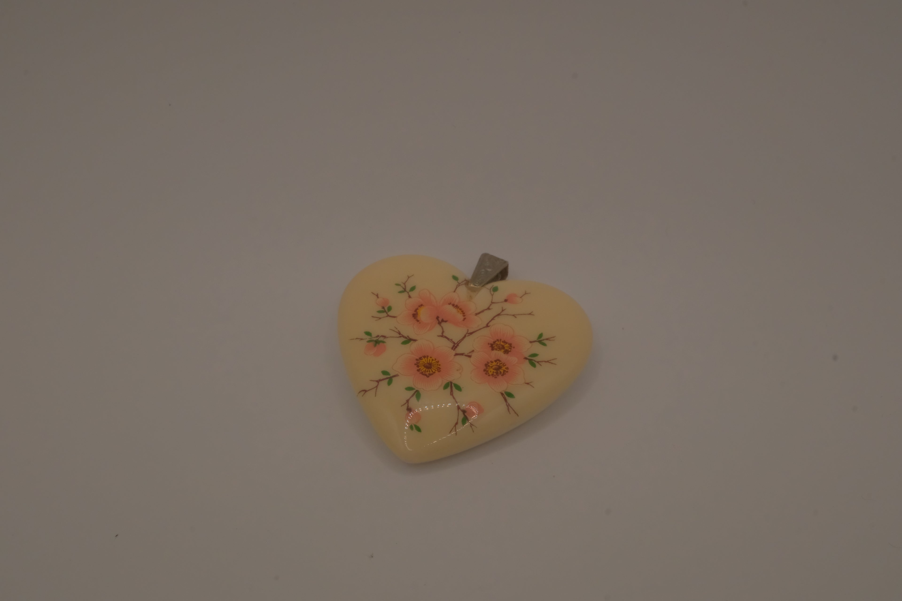 Vintage Avon Large Heart with Pink Flowers Statement Pendent
