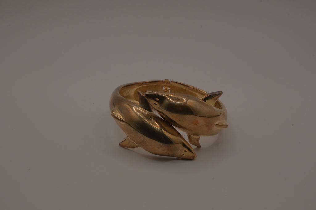 Vintage double dolphin open clasp bangle bracelet