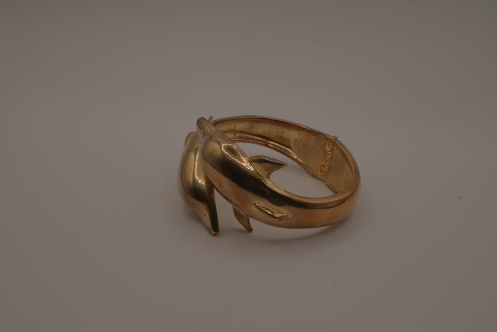 Vintage double dolphin open clasp bangle bracelet