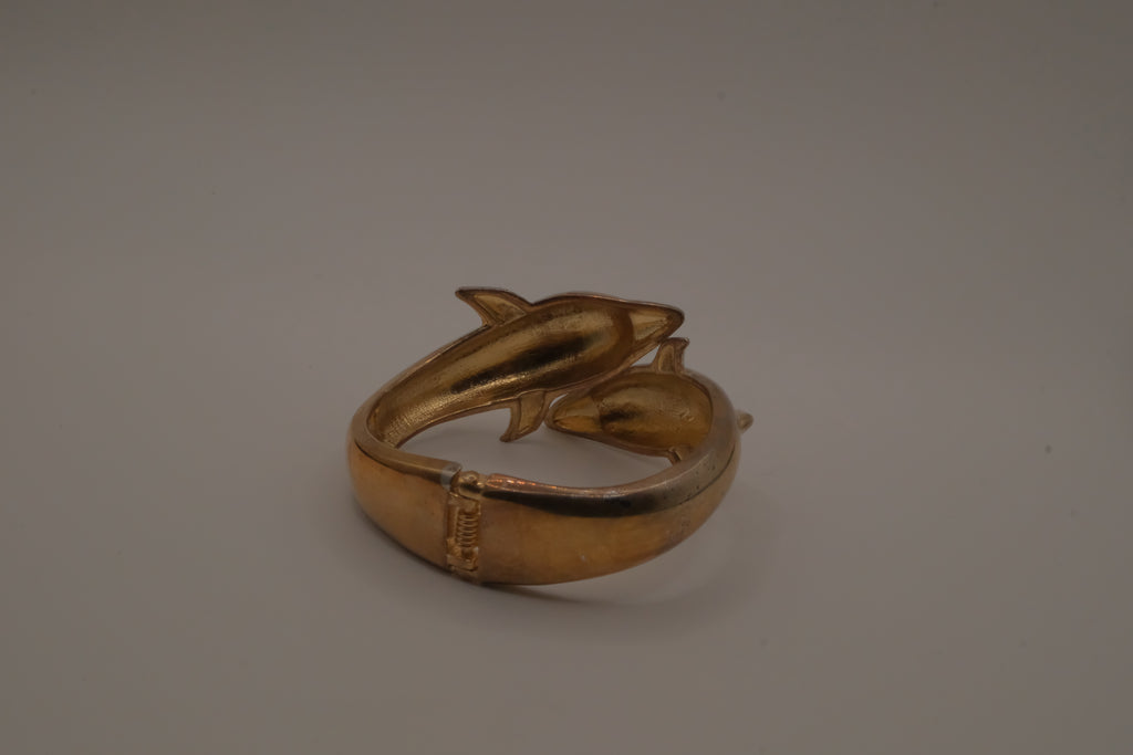 Vintage double dolphin open clasp bangle bracelet