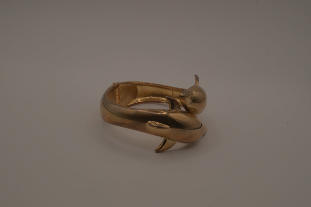 Vintage double dolphin open clasp bangle bracelet