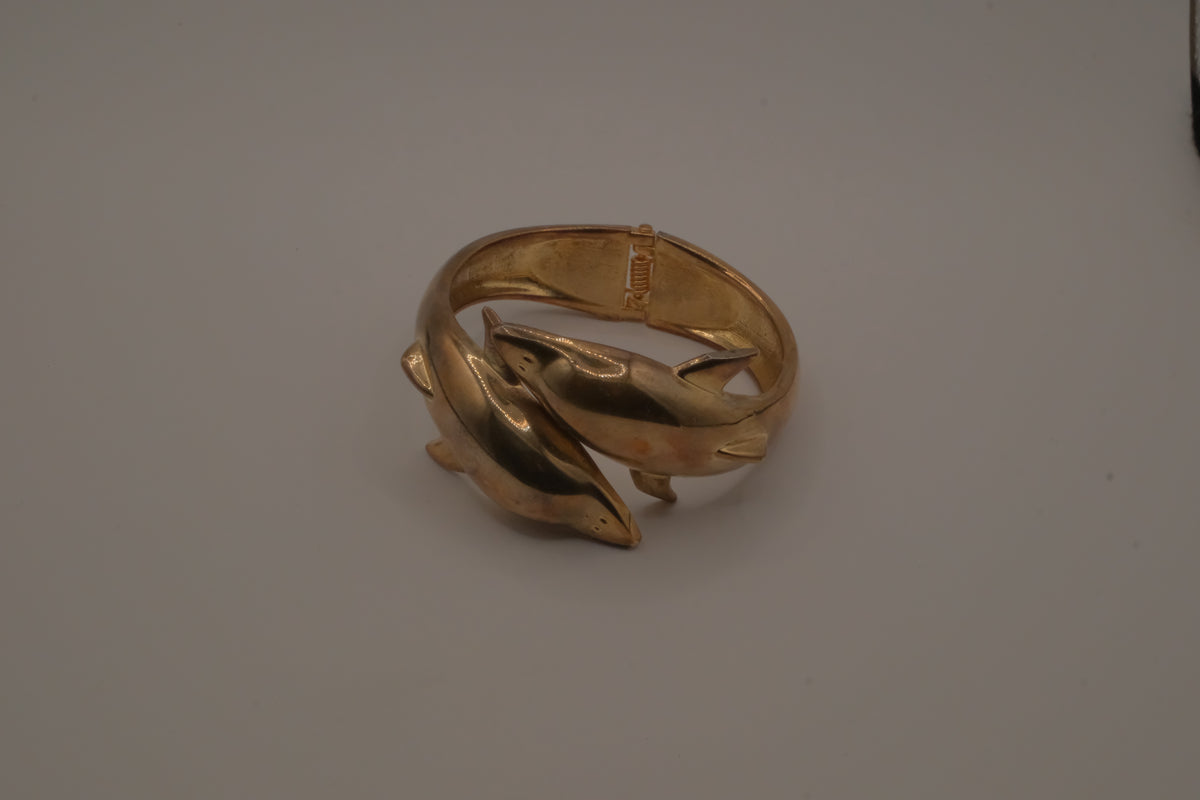 Vintage double dolphin open clasp bangle bracelet