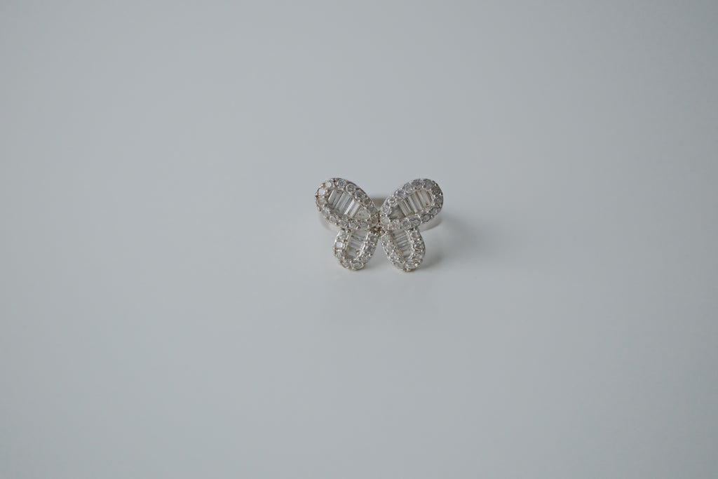 Sterling Silver Butterfly Baguette Stone Ring