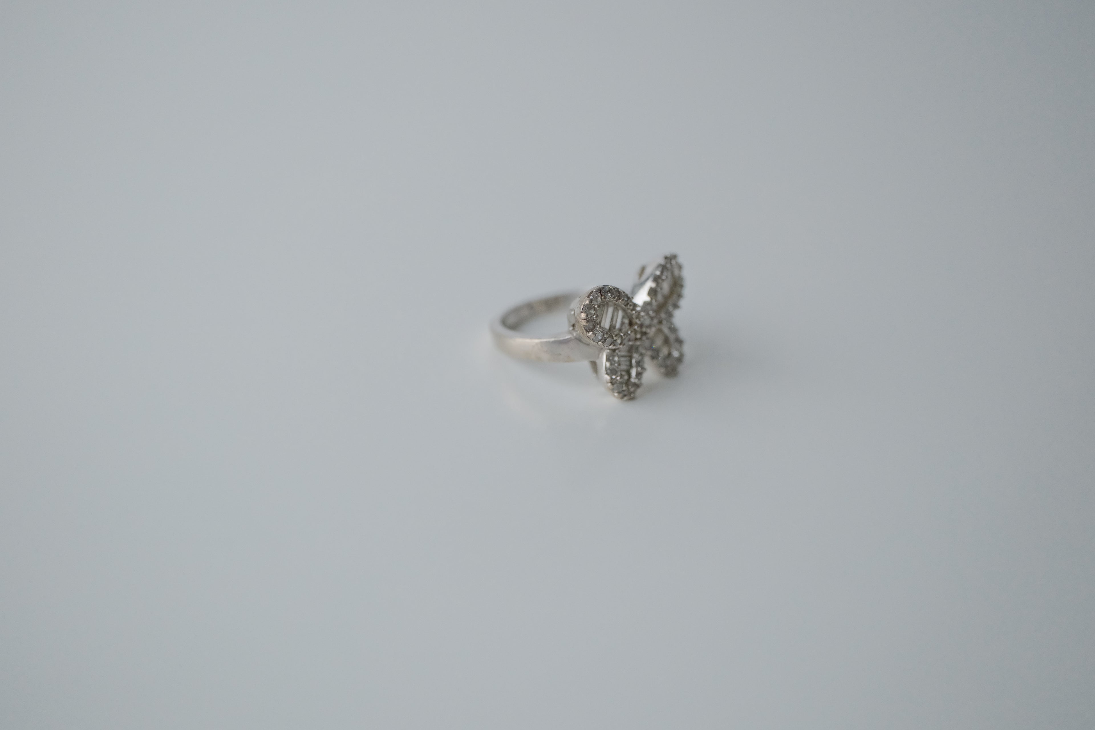 Sterling Silver Butterfly Baguette Stone Ring