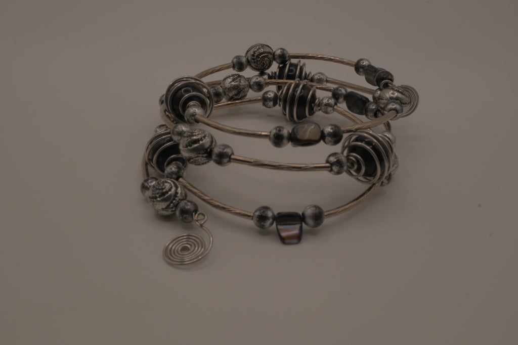 Silver-Tone Beaded Multistrand Flex Bracelet