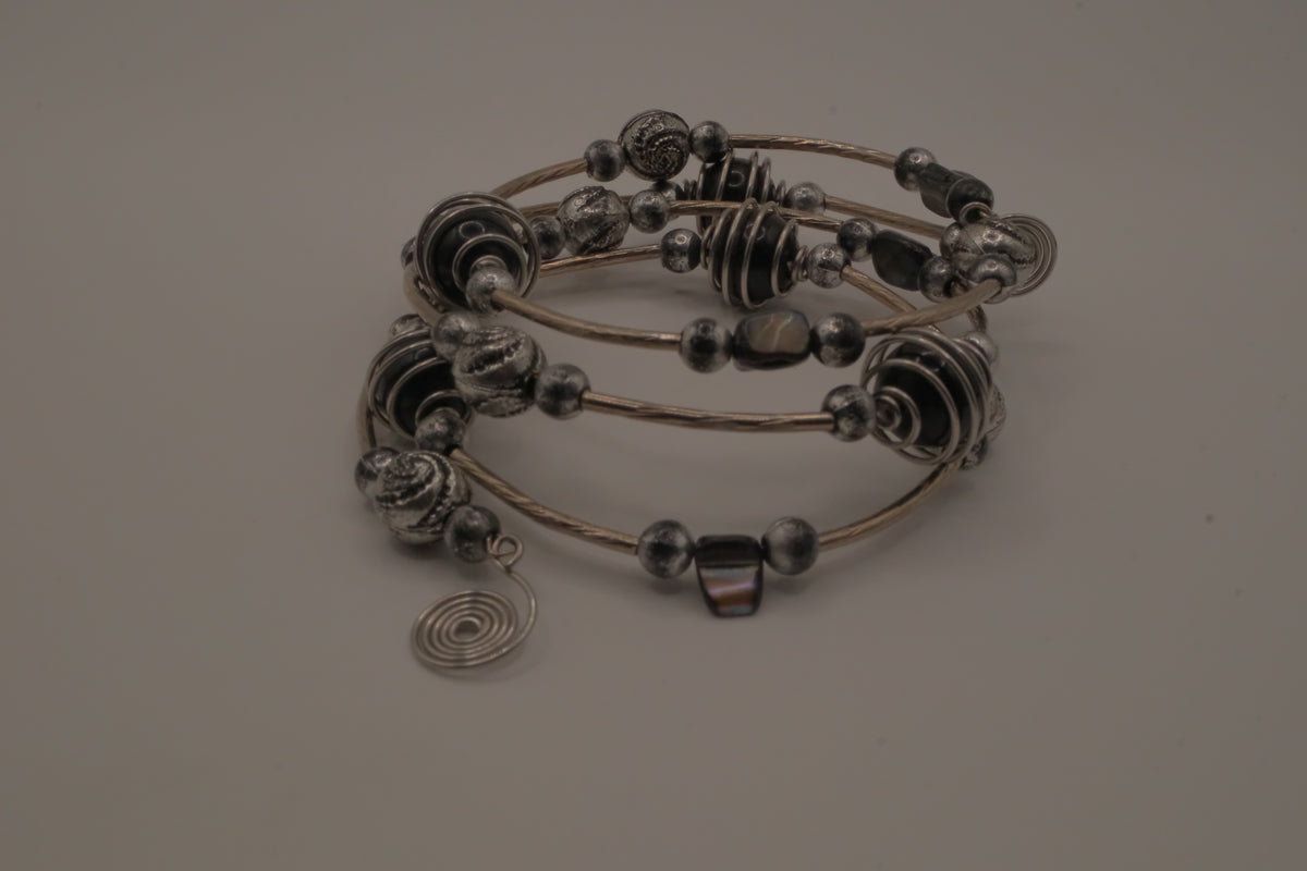 Silver-Tone Beaded Multistrand Flex Bracelet