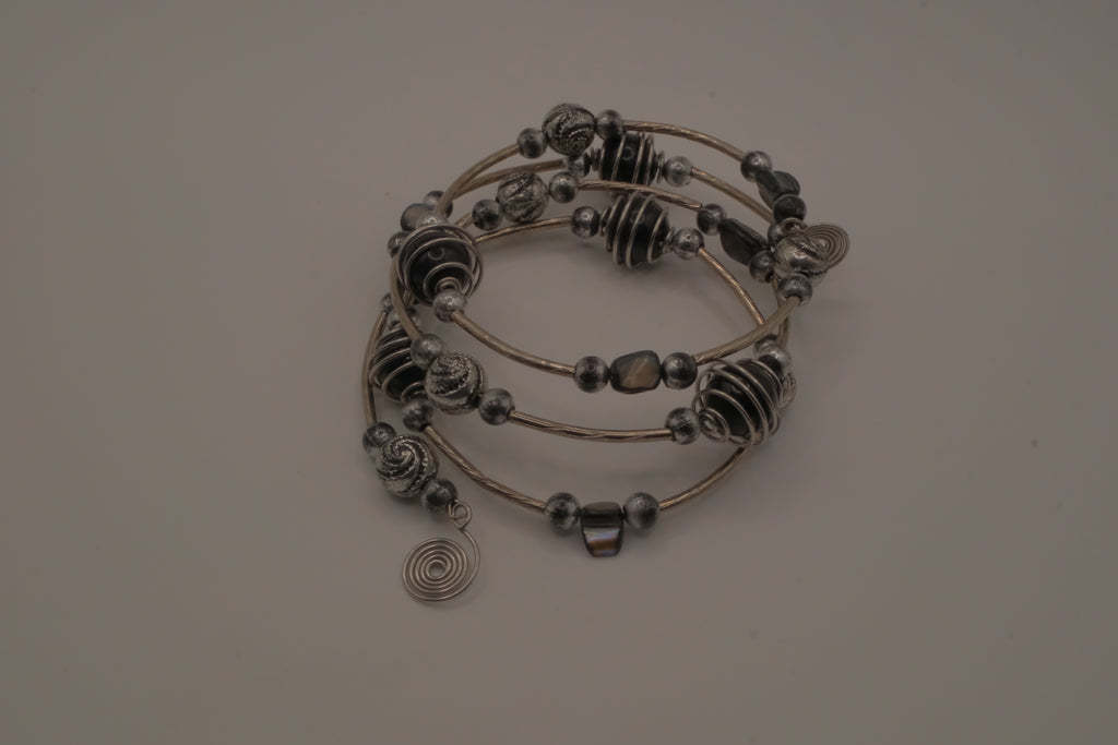 Silver-Tone Beaded Multistrand Flex Bracelet